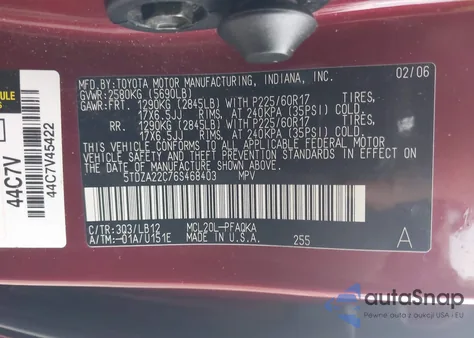 2006 Toyota Sienna Xle Limited from USA, damaged, VIN 5TDZA22C76S468403